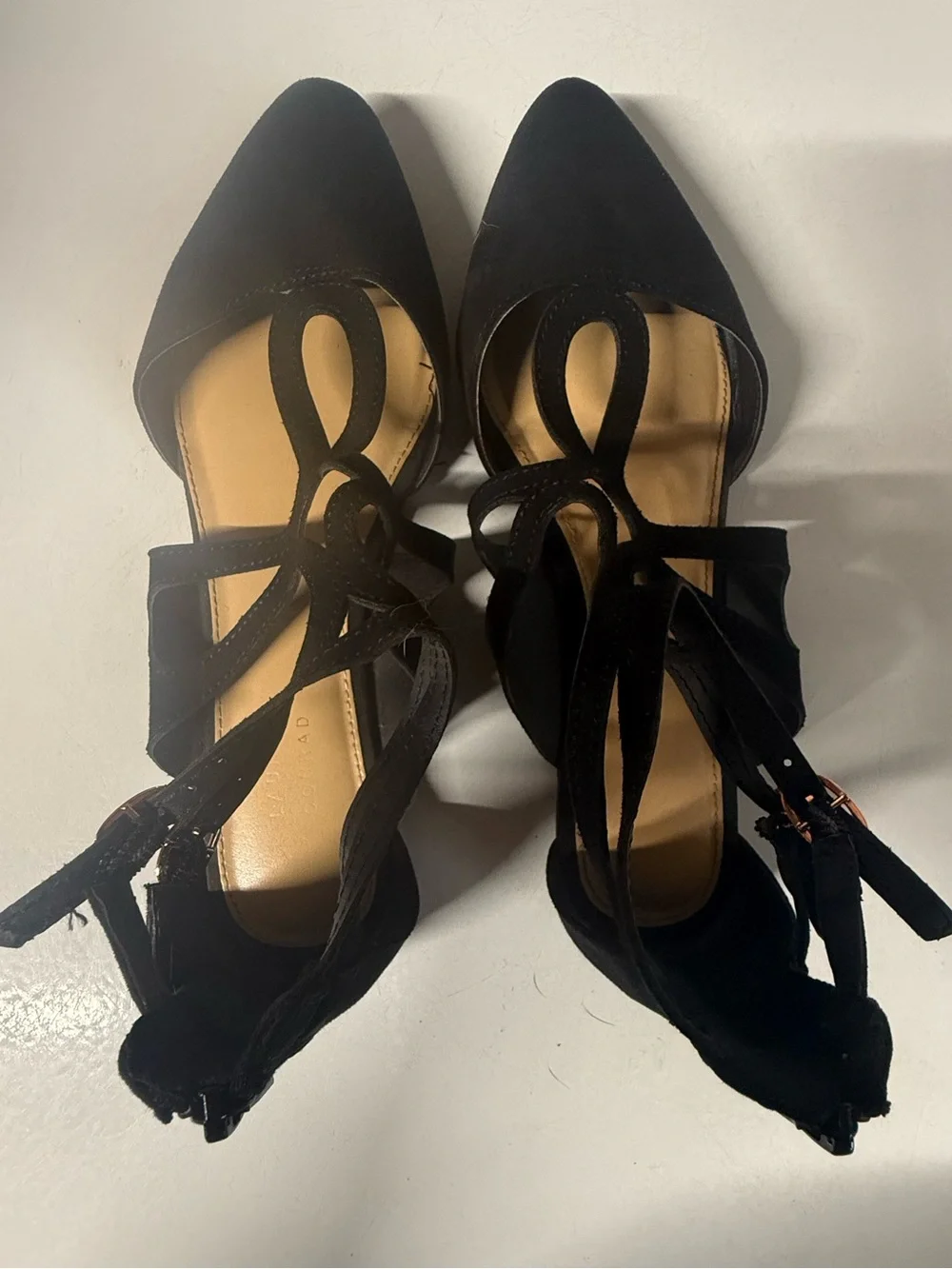 Black Pointed Toe Strappy Flats